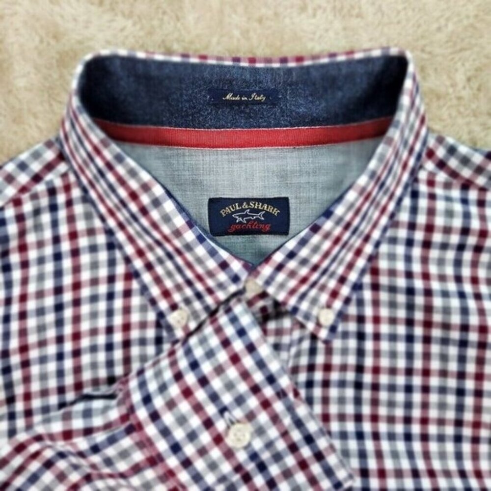 Paul & Shark Red and Blue Checked Button-Down Dress Shirt